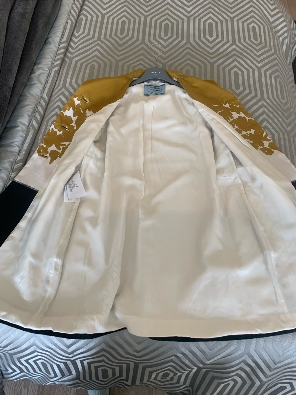 Prada Mustard, White & Black Floral Colorblock Coat - Picture 4 of 5